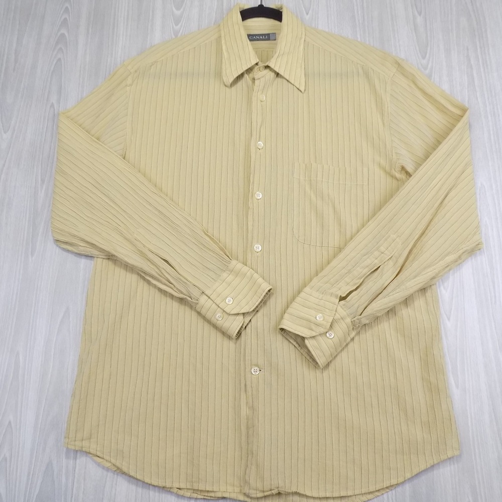 Canali Shirt Mens M Button Down Yellow Textured Stripe Long Sleeve EUC
